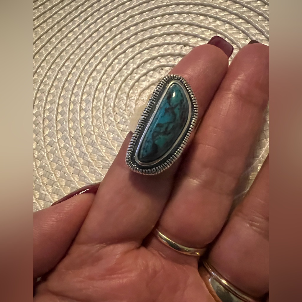 Silpada .925 Cn R3482 Htf Ripple Sterling Silver Ring W Genuine Turquoise Stone